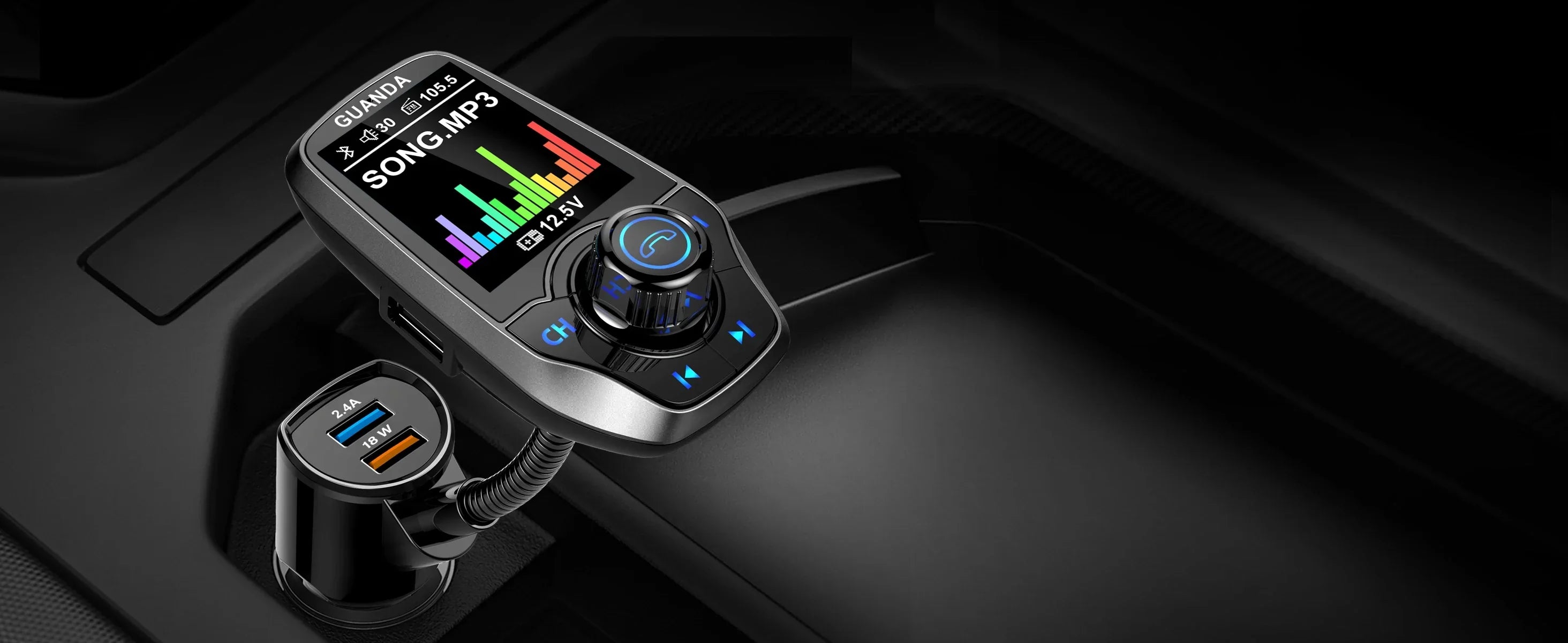 Bluetooth FM Transmitter in-Car Wireless Radio Adapter
