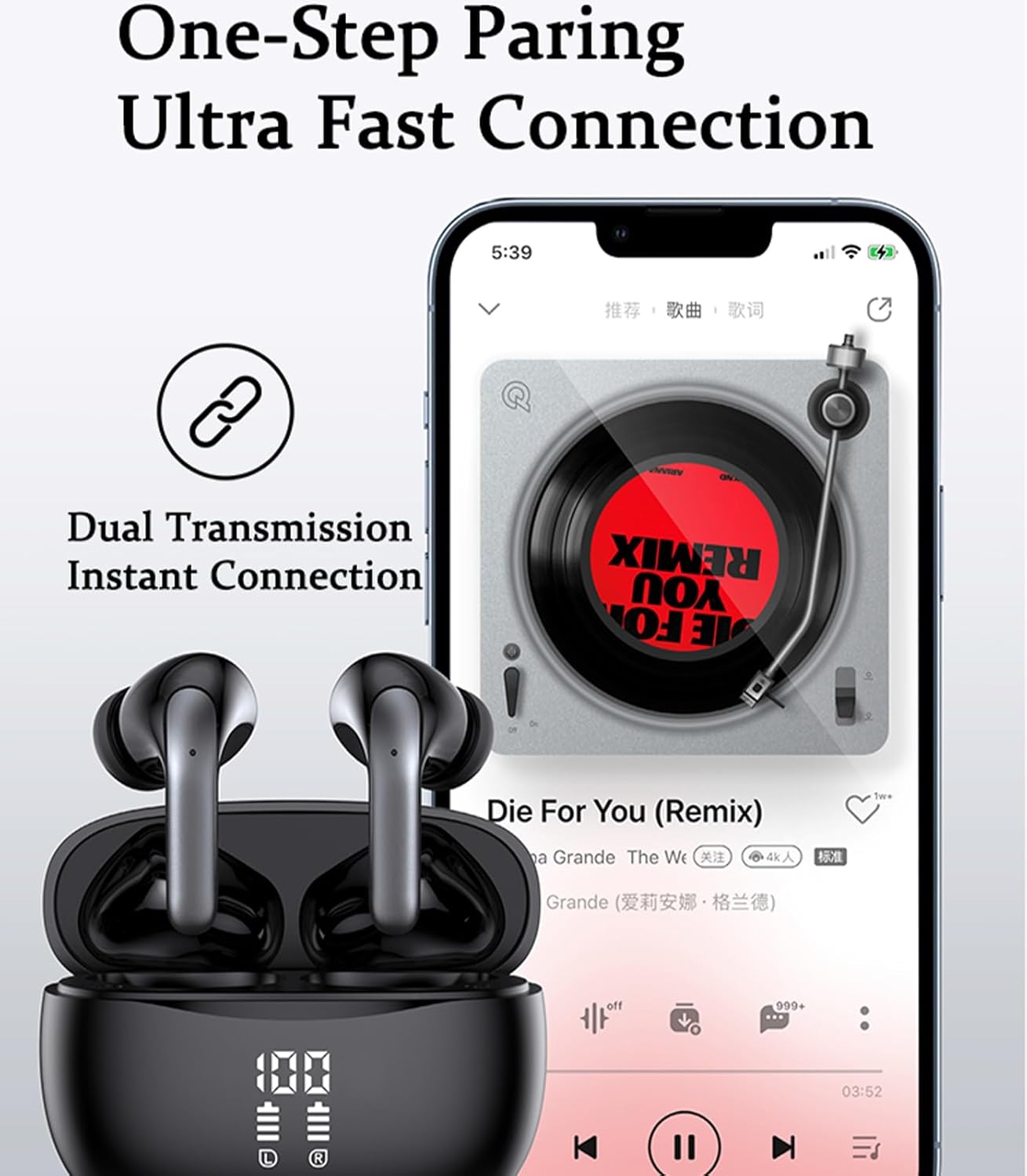 SM300 Wireless Earbuds Single Mic Black