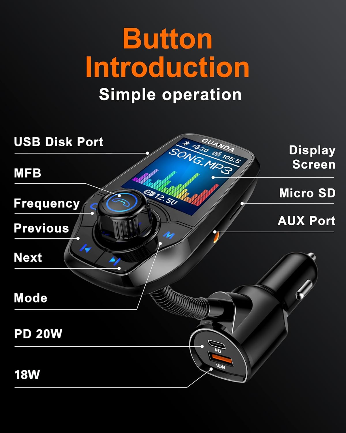RM100 Bluetooth FM Transmitter PD Black