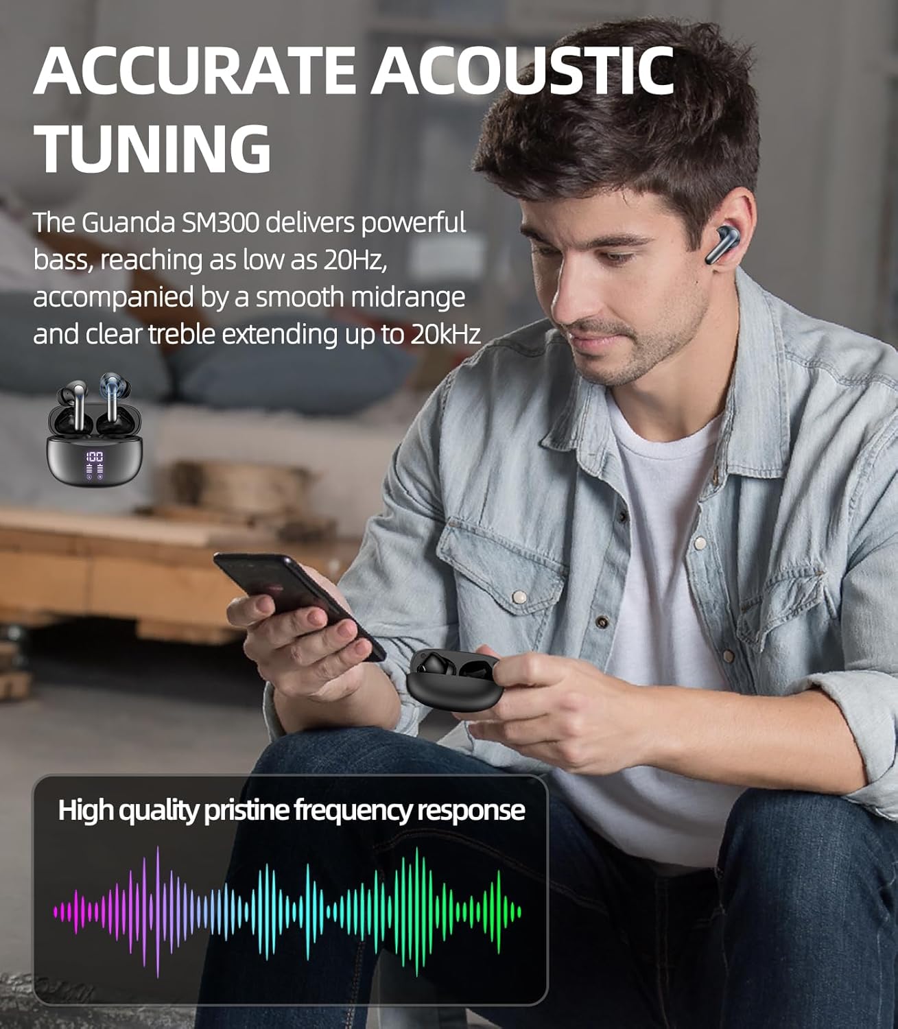 SM300 Wireless Earbuds Dual Mic Black