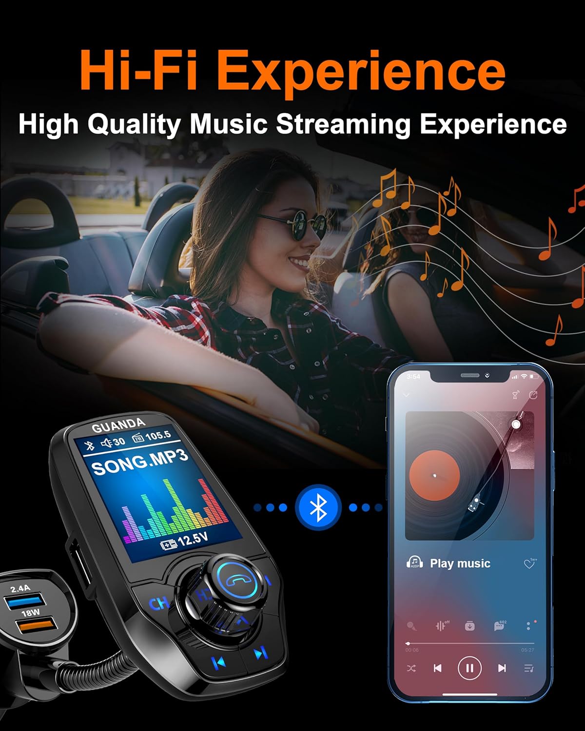 RM100 Bluetooth FM Transmitter Black