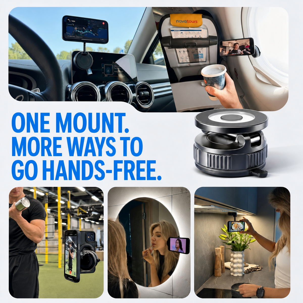GUANDA Magnetic Car Phone Mount for iPhone, N55 MagSafe Vacuum Suction Cup, Foldable 360° Hands-Free Phone Holder for Car, Home & Travel