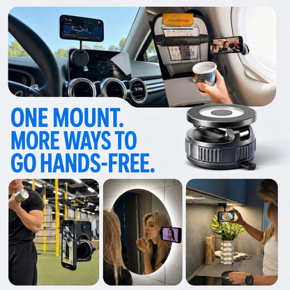 GUANDA Magnetic Car Phone Mount for iPhone, N55 MagSafe Vacuum Suction Cup, Foldable 360° Hands-Free Phone Holder for Car, Home & Travel