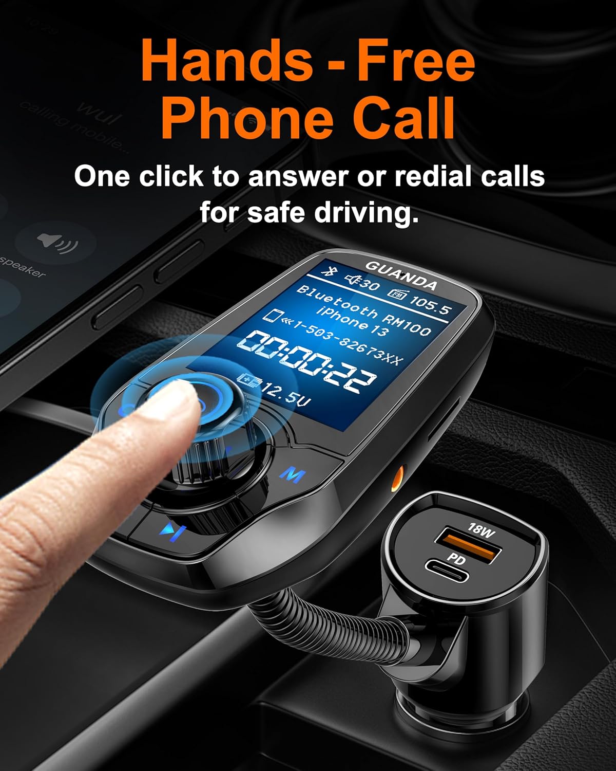 RM100 Bluetooth FM Transmitter PD Black