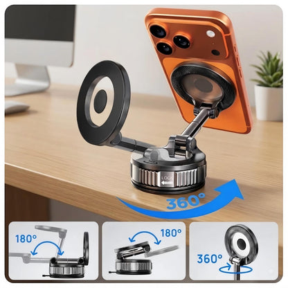 GUANDA Magnetic Car Phone Mount for iPhone, N55 MagSafe Vacuum Suction Cup, Foldable 360° Hands-Free Phone Holder for Car, Home & Travel