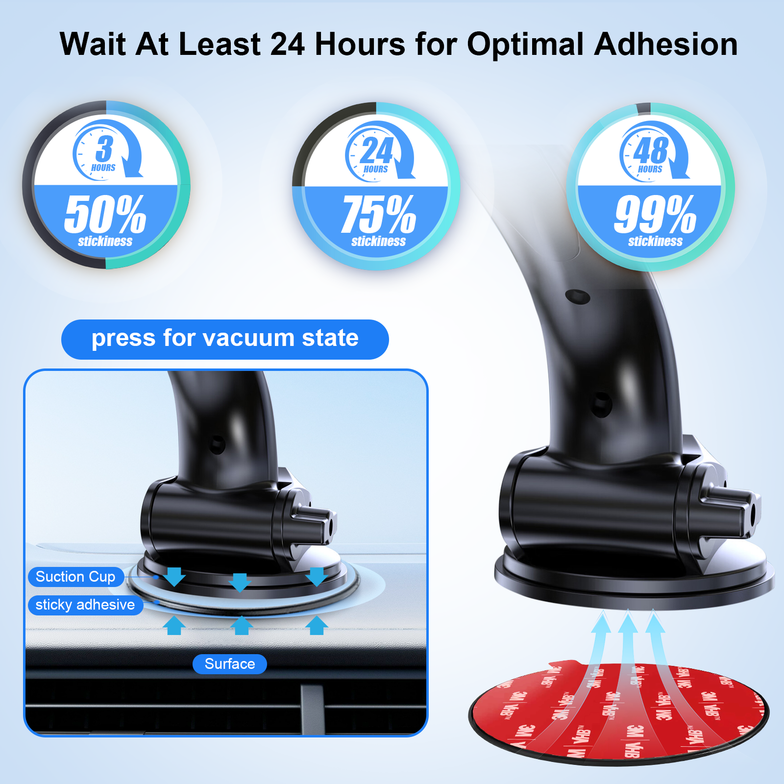 Dashboard Mounting Disk with 3M VHB Adhesive for Car Phone Holder, Suction Cup Mount Plate for GPS & Cell Phone Mount, Universal Adhesive Dashboard Pad 82mm 2 Pack