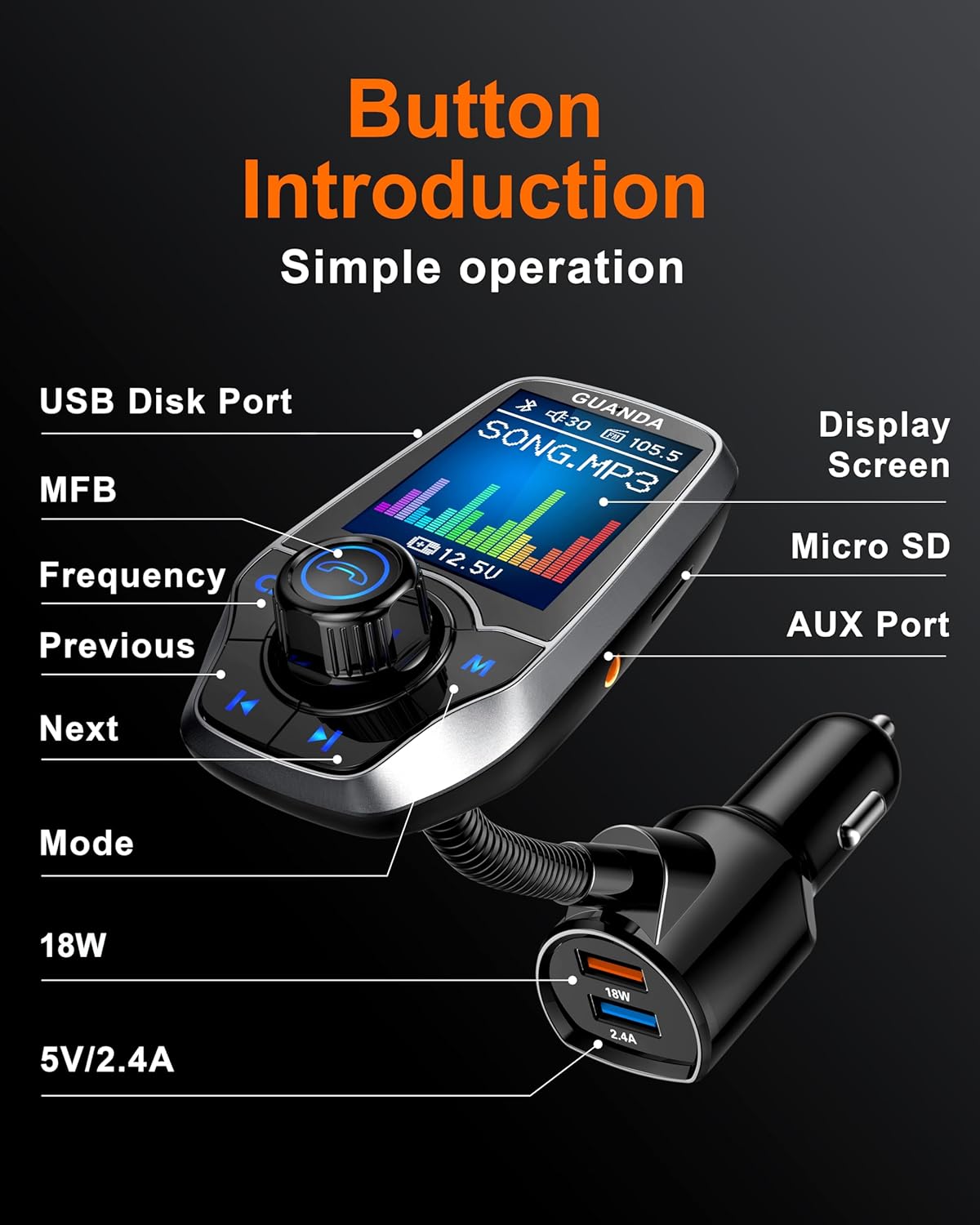 RM100 Bluetooth FM Transmitter Pewter