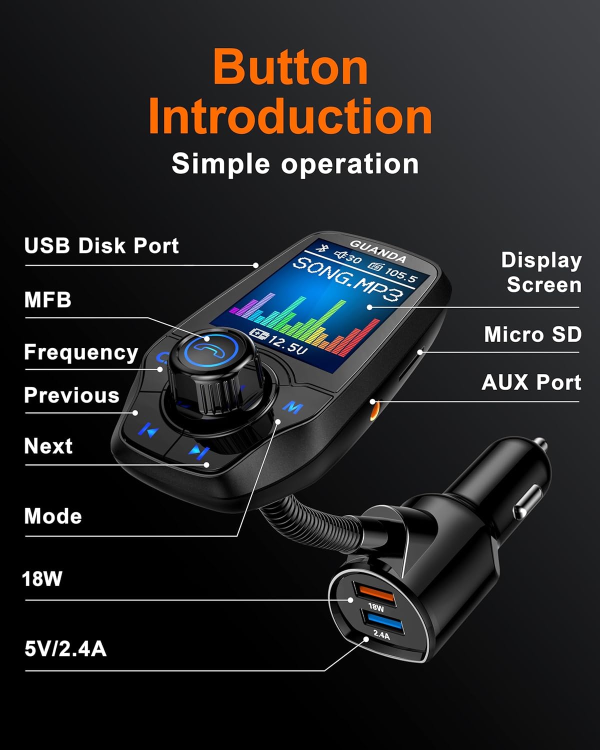 RM100 Bluetooth FM Transmitter Matte Black