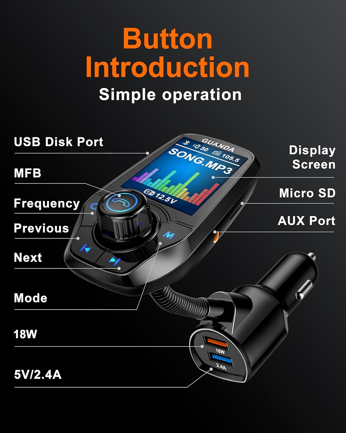 RM100 Bluetooth FM Transmitter Black